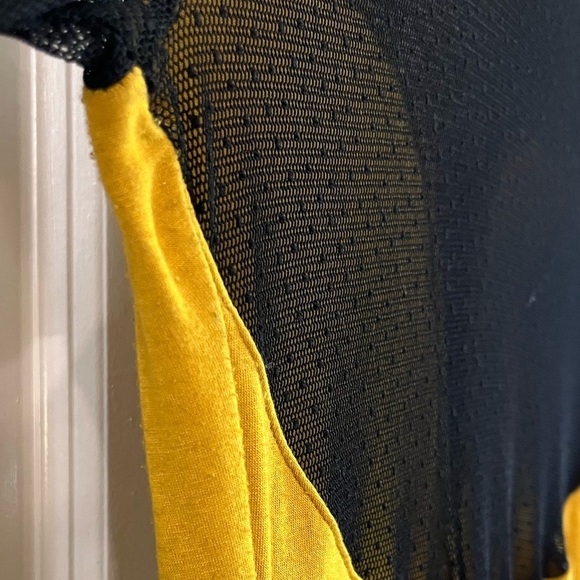 💛 Y2K Vintage Circa 2004 Yellow and Black Mesh long sleeve bodycon dress - Picture 7 of 14